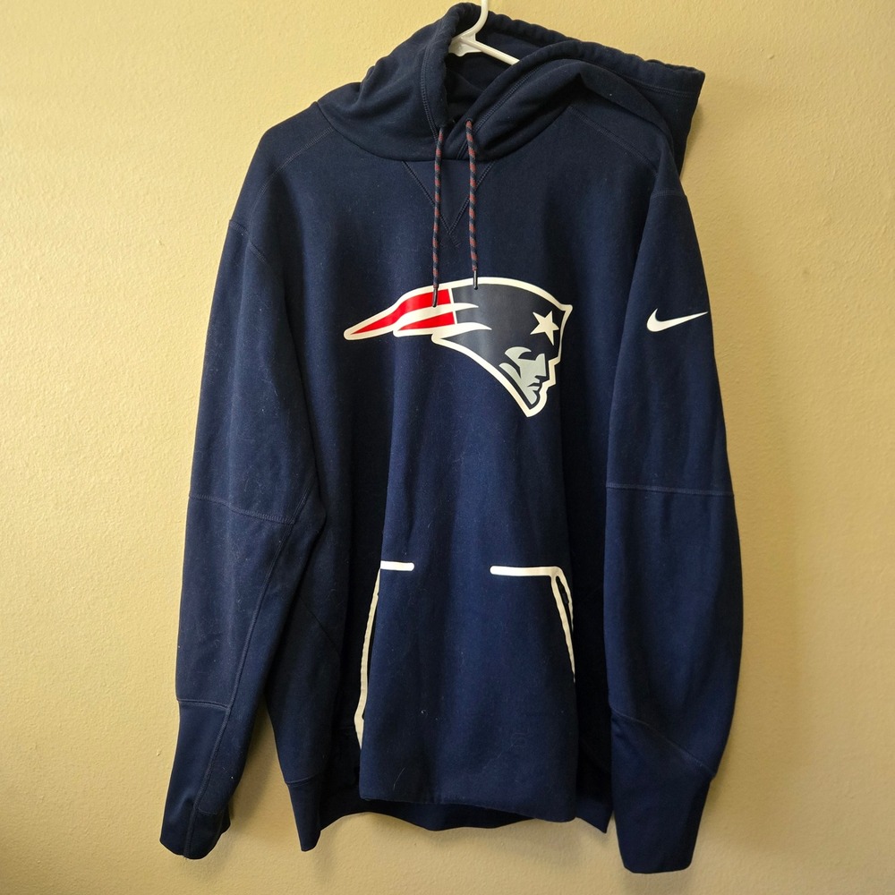 Nike‎ New England Patriots NFL Onfield Therma-FIT Hoodie Navy Blue Mens L